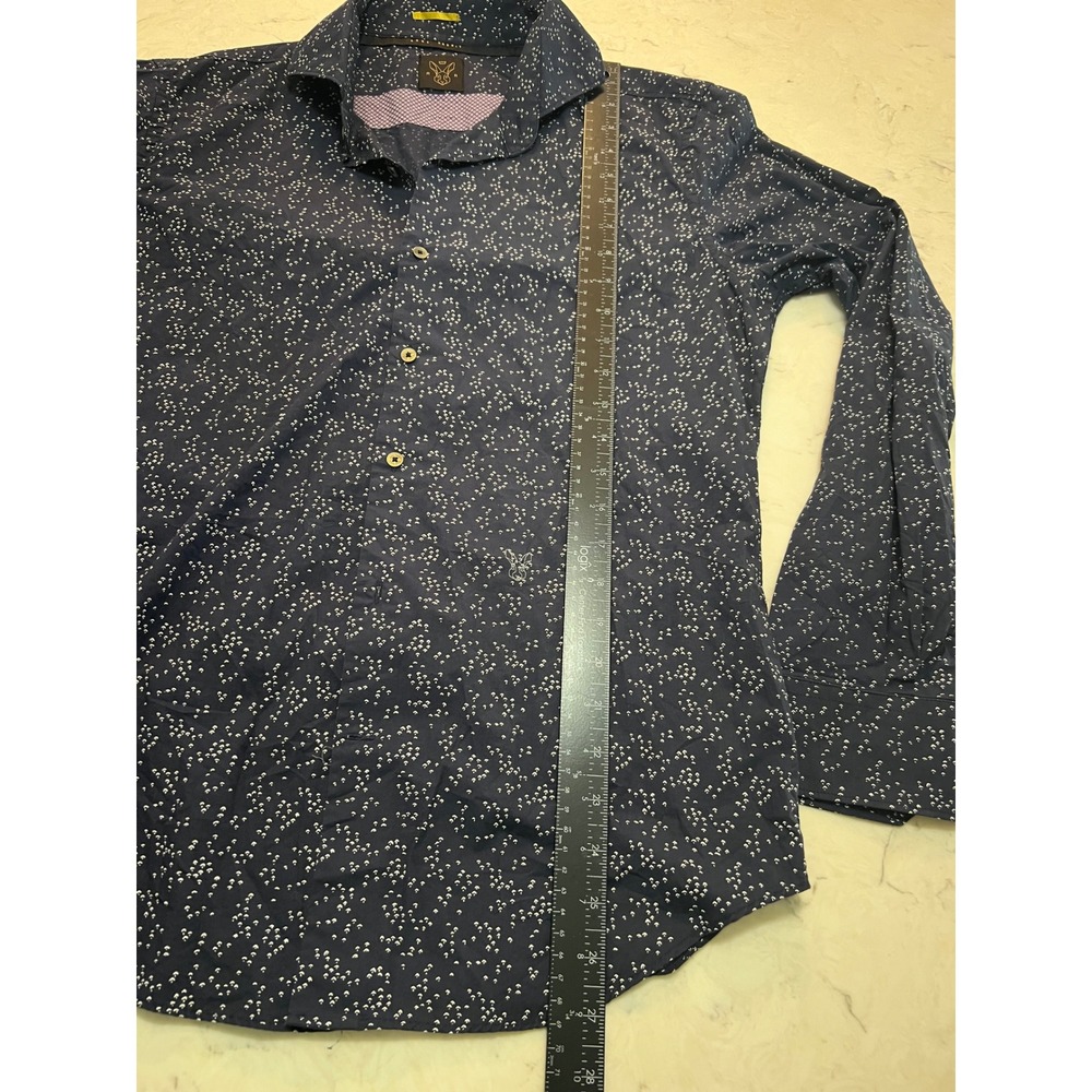 Rare Rabbit Mens Navy Blue White Geometric Print Long Sleeve Button Down Shirt S - Picture 6 of 6